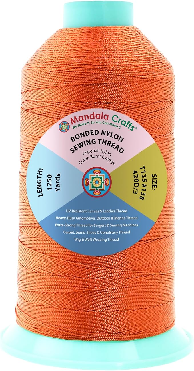 Mandala Crafts Size 138 420D T135 Burnt Orange Bonded Nylon Thread 1250 YDs