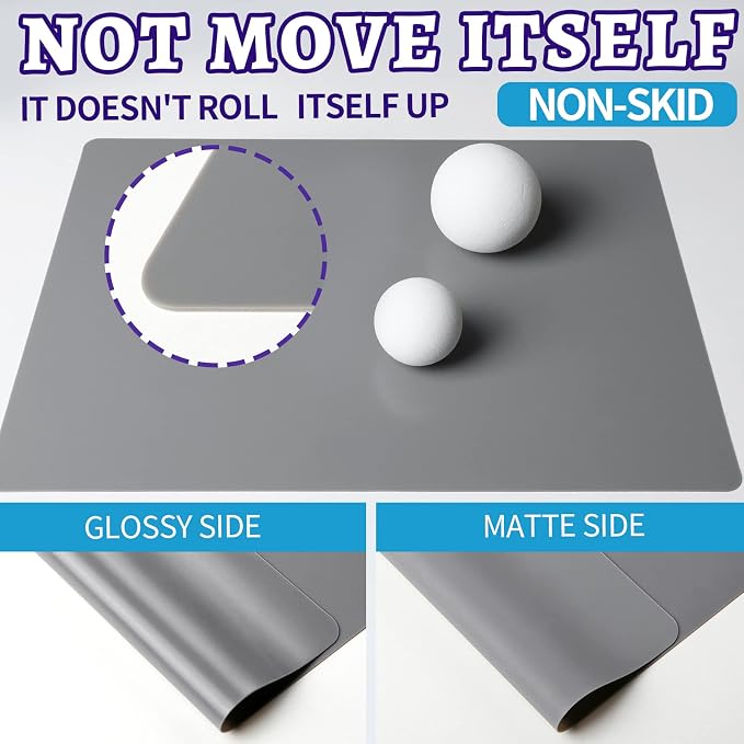 LEOBRO Silicone Mat for Resin Molds, 2 PCS 15.7" x 11.7" Play Dough Mat, Silicone Mats for Crafts, Jewelry Molds Mats, for Resin, Clay, Paint, Dark Gray & Clear
