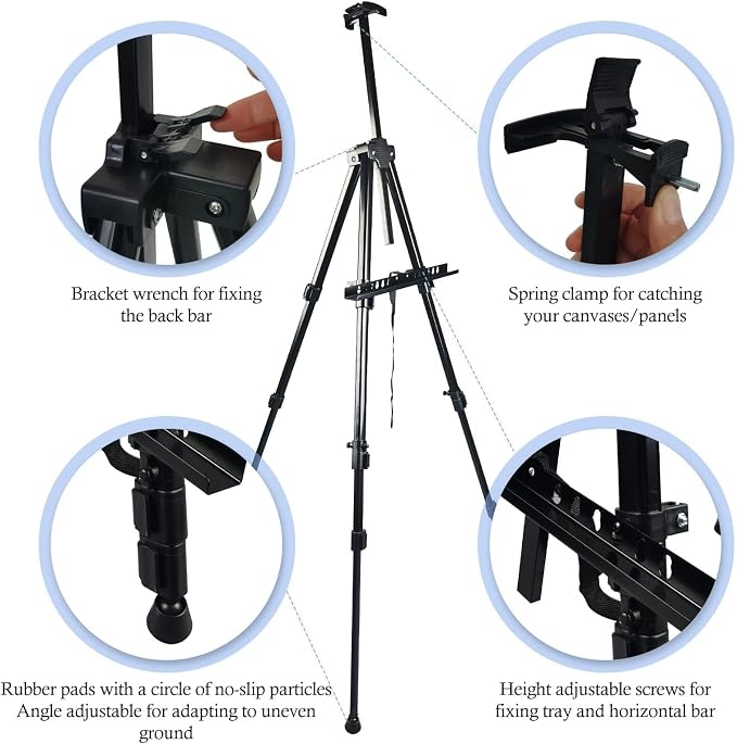 NS JYMB Easel Stand for Sign and Painting, 17-66 Inch Adjustable, Black | Portable metal tripod easel for display stand, canvas holder, floor, poster board, wedding signs and travel use