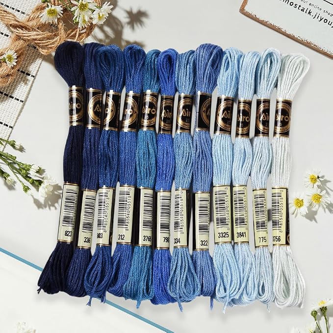12 Skeins 105 Yards Blue Embroidery Thread for Jewelry Making