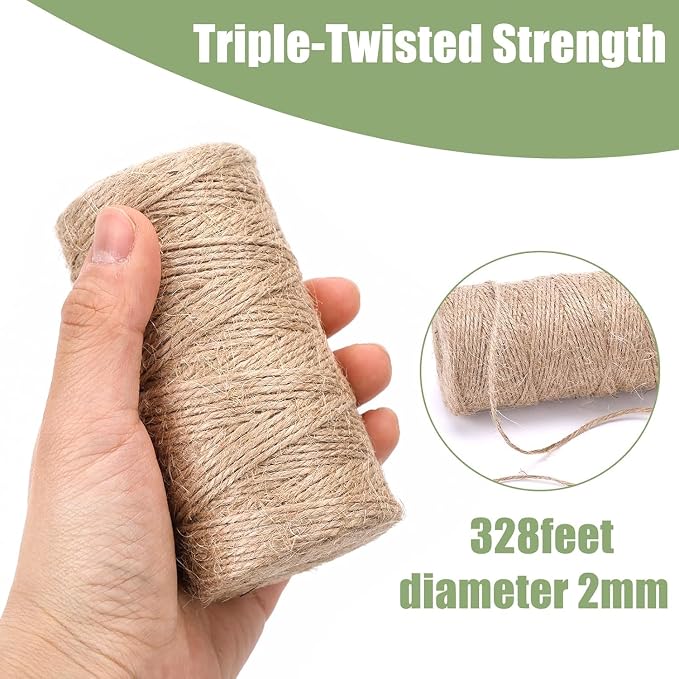 VGOODALL 2Pack 2mm Natural Jute Twines, 656 Feet Long Brown Yarn for Crafts, Gift Wrapping, Packing, Gardening and Wedding Decor (Brown-328Feet/Roll)