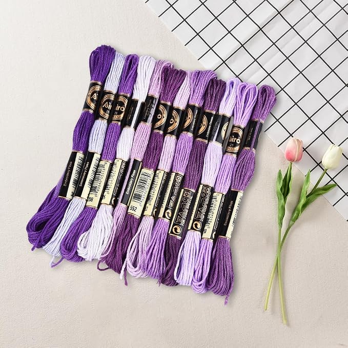12 Skeins 6 Strands Purple Embroidery Floss String for Knitting