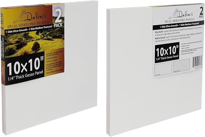 Jerry's Artarama Da Vinci Dual Sided Pro Panel Board - 2-Pack, 10x10 6mm Deep Panels for Painting - Archival, Acid-Free Art Supplies - Ultra-Smooth & Medium Textured Paint Surfaces