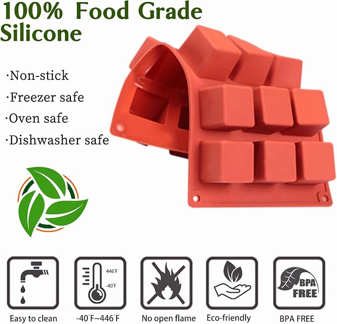 JOERSH Cube Cake Silicone Mold, 2 Pack, 1.2" x 1.2" x 1.2", 30-Cavity