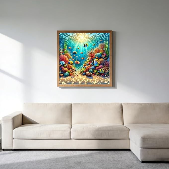 Sunshine Ocean 5D DIY Diamond Painting Kits, Diamond Art Kits for Beginners | Full Drill Diamond Painting for Adults,Gem Art Kits for Home Wall Decor13.78x13.78 Inch