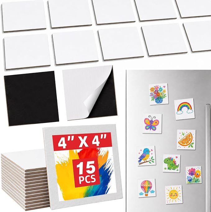 CONDA 15 Pack 4x4IN Mini Magnetic Canvas Panels, Small Canvases for Painting for Oil, Acrylic, Pouring Watercolor & Art Crafts DIY
