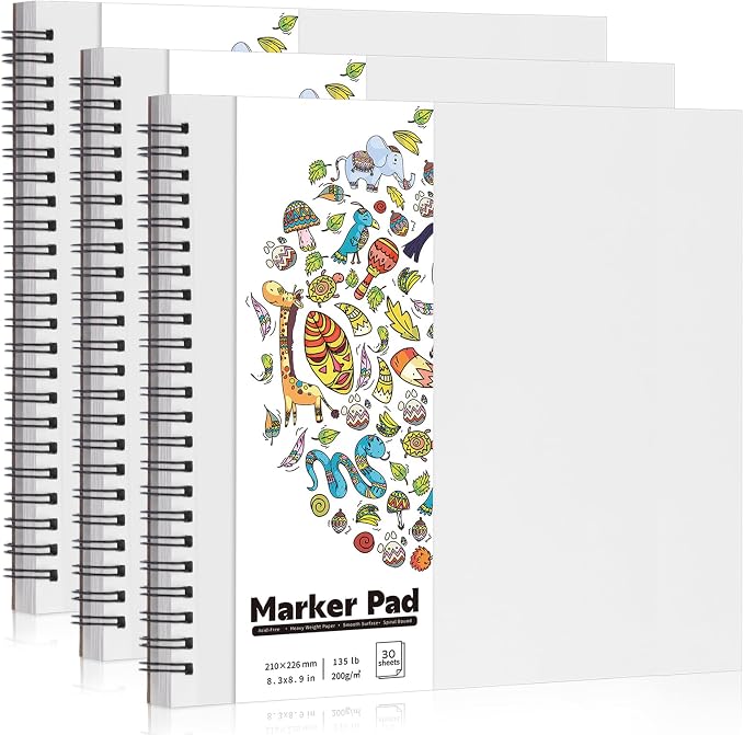 3 Pack Marker Paper Pad, 8.3 × 8.9 in, Double-Sided, 200gsm