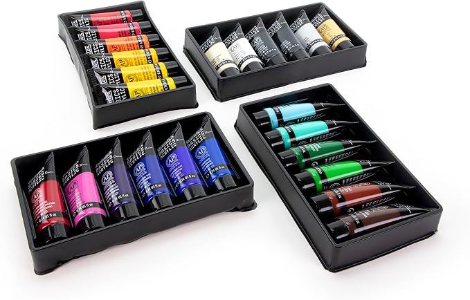 Liquitex BASICS Acrylic Paint Set, 24 x 22ml (0.74-oz) Tube Paint Set | Medium Viscosity, Satin Finish, Lightfast, Fine Art Pigments, Range of Opacities, Easy Blending