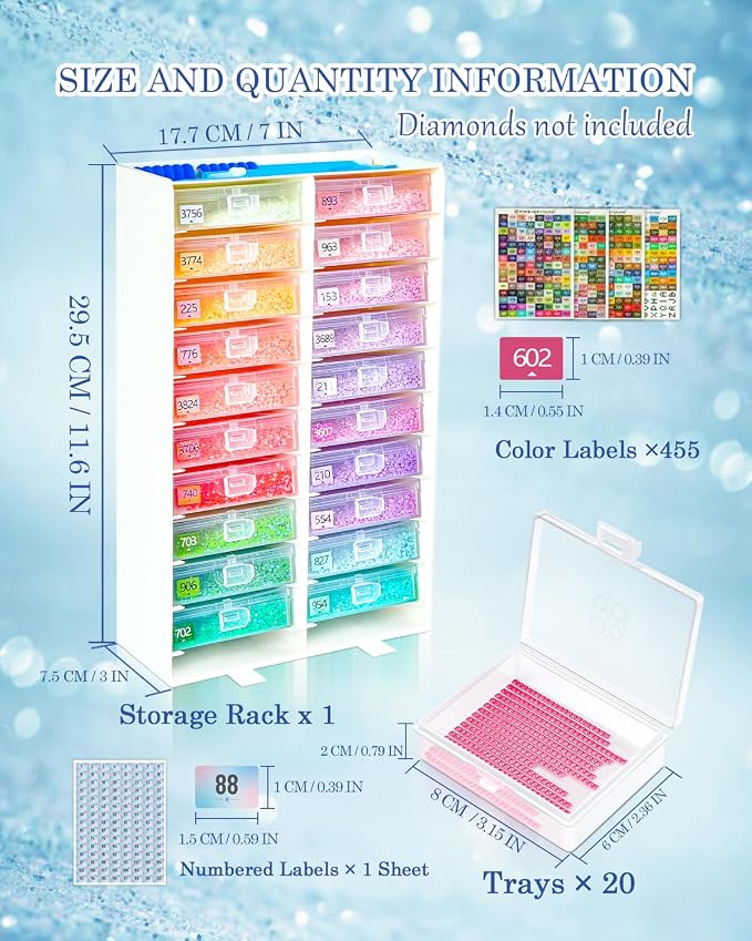 Foreveryoung 3-in-1 Diamond Art Tray Set, Container, Trays & Rack, 20 PCS