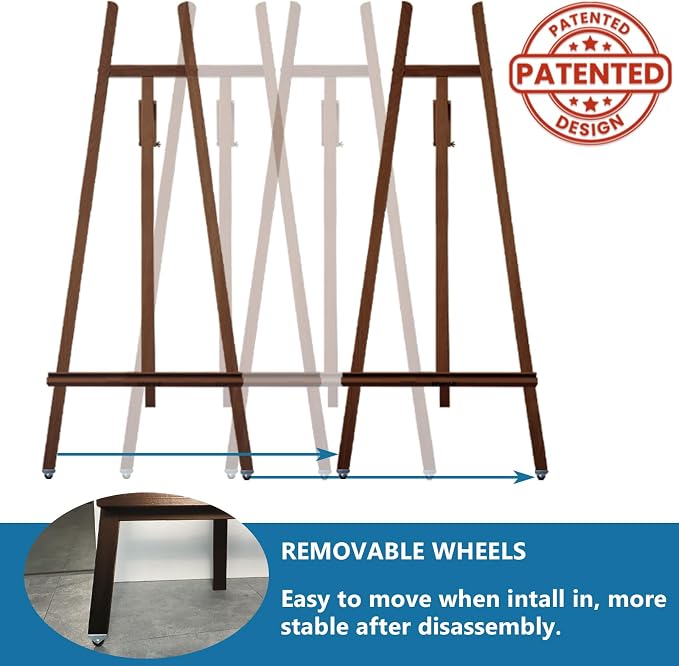 A-Frame Wooden Display Easel, Lyre Beechwood Studio Easel Stand, Brown