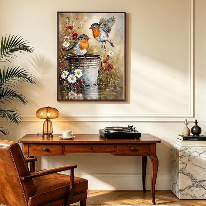 Cute Birds Paint by Number Adult, DIY Acrylic Painting Kits 16x20inch | Birds Canvas Paint by Numbers for Adults, Robin Painting by Numbers for Adults Perfect for Gifts and Home Decor