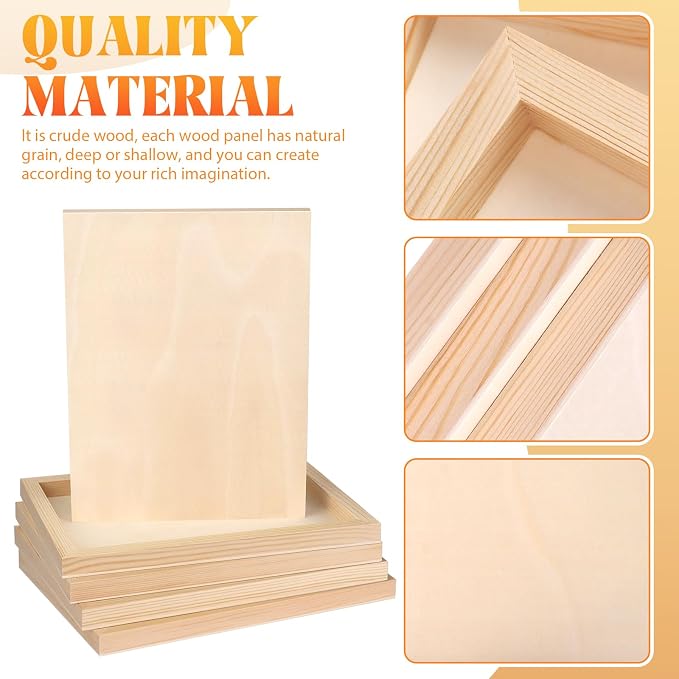 FSWCCK 6 Pack 9 x 12’’ Wooden Panel Boards, 0.79’’ Deep Unfinished Wood Canvas Panels for Crafts, Painting Canvas, DIY Art Projects, Pouring Arts