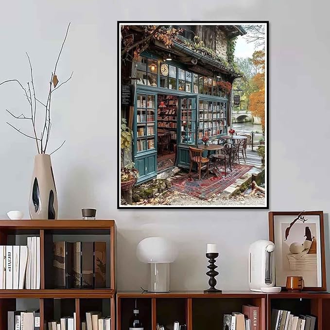 Yunruily Paint by Numbers Adults Bookshop-Paint by Numbers Kits for Adults,Paint by Numbers for Adult Canvas for Gifts Home Wall Decor(16x20inch)
