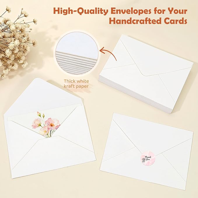 24 Sets Pre-Scored Folded Watercolor Cards with Envelopes & Seals – 4 x 6 Inches (Folded Size) Pure Cotton 300gsm Cold-Pressed Acid-Free Paper for Mother's Day, Wedding, Graduation & Greeting Cards