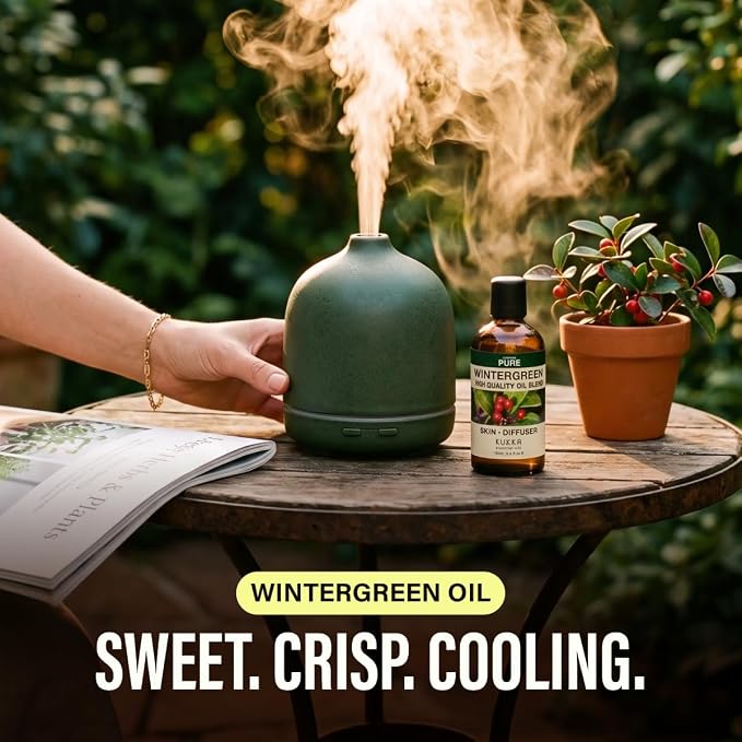 Kukka 100% Pure Wintergreen Essential Oil for Skin, Diffuser, 3.4 Fl Oz | Undiluted Wintergreen Oil for Cooling Massage Blends, Post-Workout Aromatherapy, Diffuser & DIY Soap Making