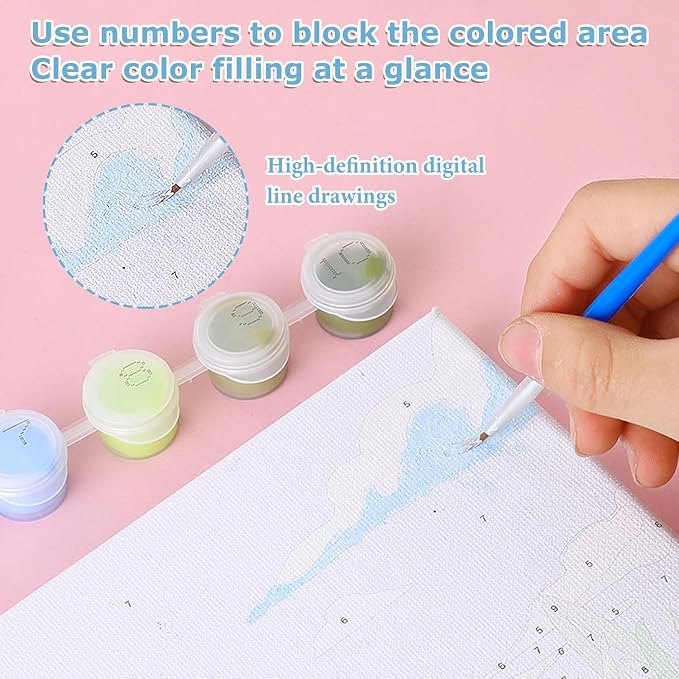 Flowers Paint by Numbers Kit for Adults, Adult Paint by Numbers Kits 8x8 in