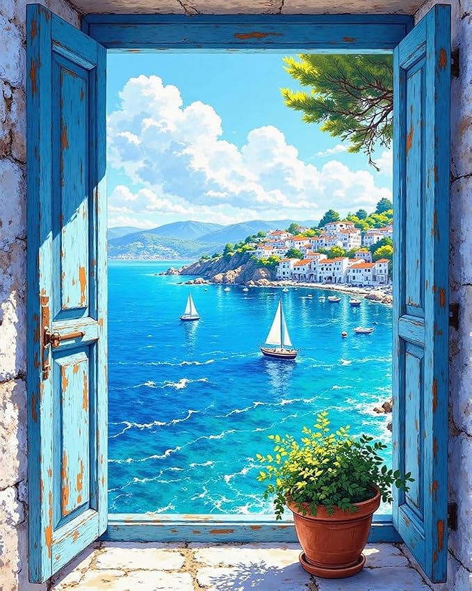 ZRIZQ Landscape Paint by Numbers Kit for Adults Beginner,Scenery,16x20 | Full set with wooden brushes,rolled canvas,rich paints.Calming activity.Beginner friendly.Just open and paint.