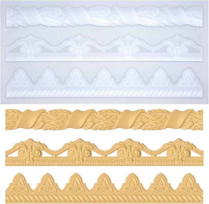 Art Molds for Polyclay Air Dry Clay Plaster Epoxy Resin Fondant Cake Decor 3 Border Trimmings