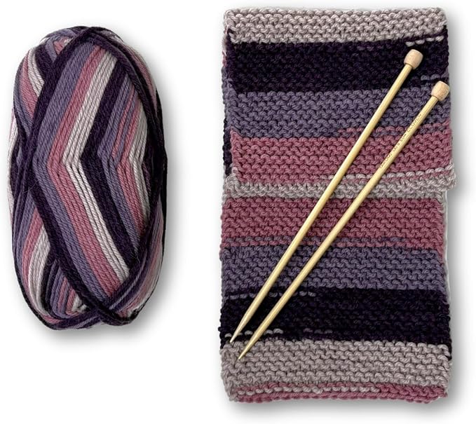 The Spinning Hand Knitting Kit for Beginners Adults – Educator-Designed, Self-Striping Wool Yarn, Bamboo Needles & Video Tutorials (Fresh Figs)