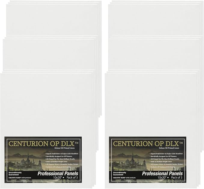 Centurion Deluxe Oil Primed Linen Panel 10"x20" - 18 Panels - Art Supplies for Oil & Alkyd Paintings, Professional Canvas Replacement, Acid-Free Medium Texture, Rigid MDF Painting Boards