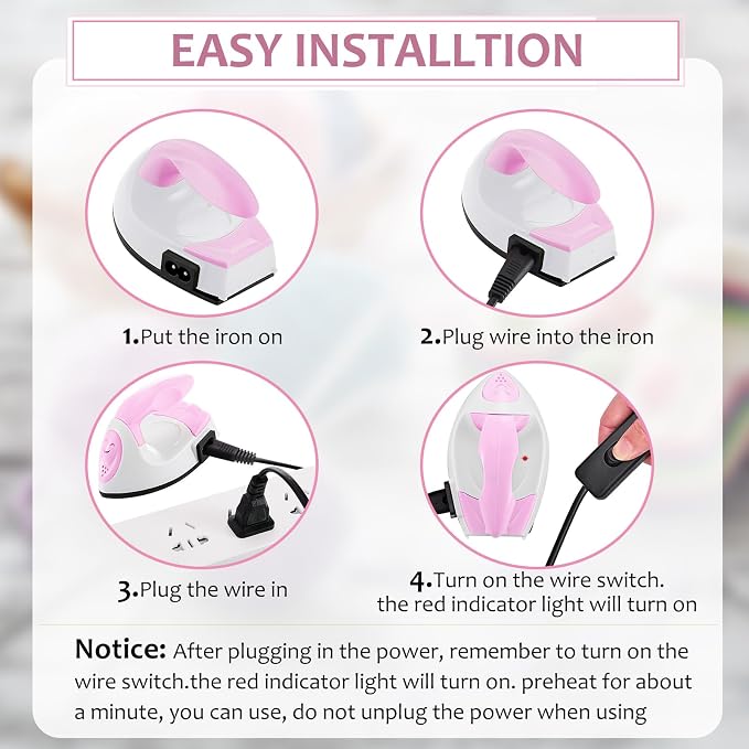 Honoson Mini Craft Iron with Charging Base Tiny,Light Pink,White