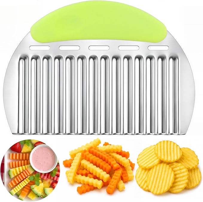 JAYVAR Large Crinkle Cutter French Fry Cutter, Potato Wavy Chopper