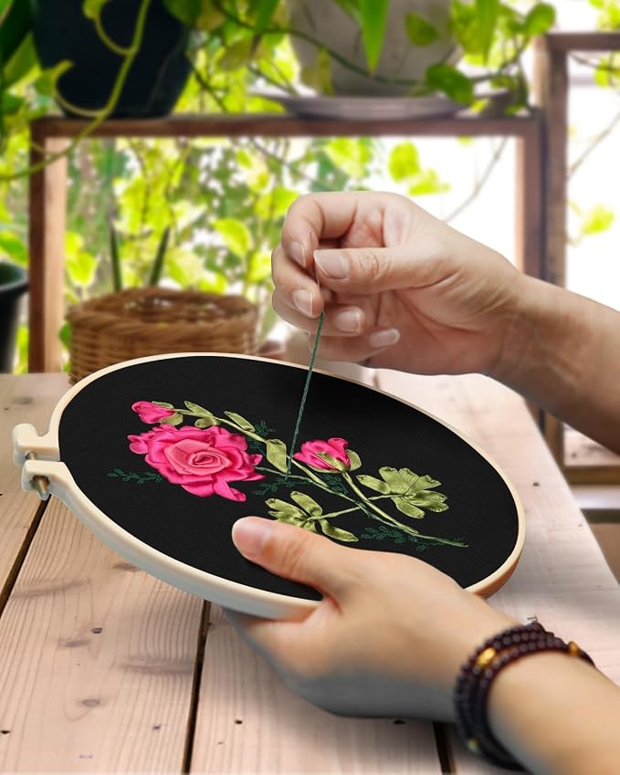 TINDTOP Embroidery Kit for Adult, Ribbon Embroidery Kit for Beginners | for Craft Lover Hand Stitch with Embroidery Skill Techniques (FLowers)