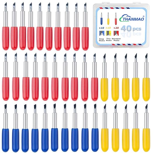 THANMAO 40 Pcs Replacement Blades Compatible with Explore Air 2/Air 3 /Maker/Maker 3/4 Cutting Machines - includ 10PCS Fine-Point Blades, 20PCS Standard Blaeds and 10PCS Deep Cutting Blades