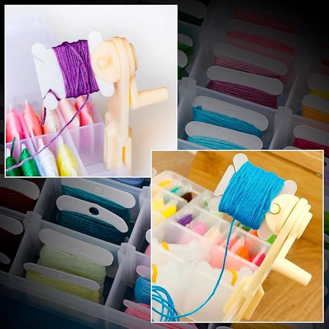 Embroidery Floss Organizer, 2 Removable 18 Compartments Cross Stitch Thread Storage Box with 200 Plastic Embroidery Floss Bobbins, 1 Floss Winder and 1 Marker