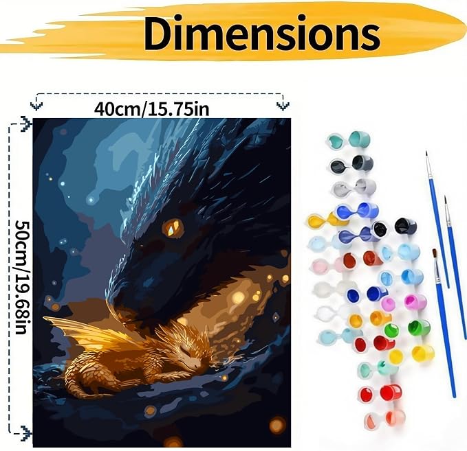 BYGFHLYW Animal Dragon Paint by Numbers Kit for Adults Beginners 16x20In | Easy Adult Paint by Number Kits On Canvas, DIY Acrylic Oil Painting Kits for Home Wall Decor