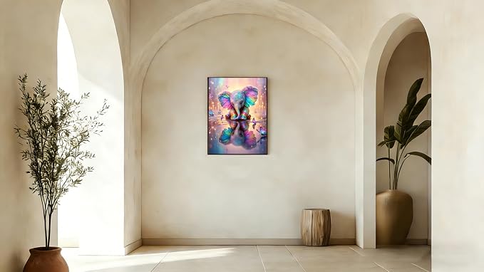 Rainbow Elephant 5D Diamond Painting Kits for Adults, Butterfly Art 12x16"