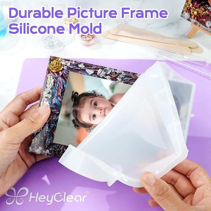 HeyClear 34oz Epoxy Resin Picture Frame Silicone Mold Kit -DIY Photo Gifts | Crystal Clear,Hard Epoxy Resin Supplies, Accessories Silicone Resin Mold Set for Beginners Crafting Art, Flowers, Decorations