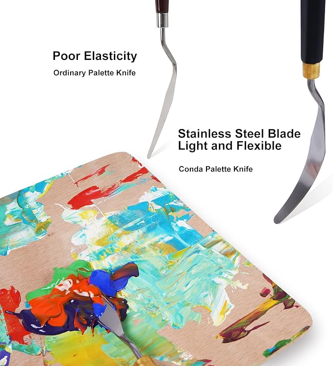 conda Palette Knife Painting Stainless Steel Spatula Palette Knife Oil Paint Metal Knives Wood Handle (Black 5 Piece)