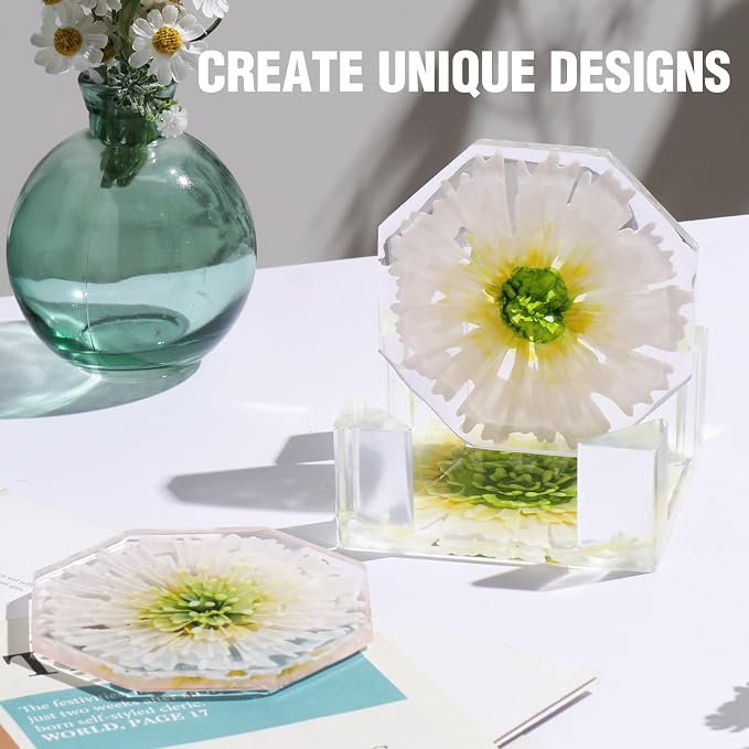 LET'S RESIN 18 Pcs Coaster Resin Molds Silicone, Coaster Molds | with Round Square Octagon Shape Holder Molds for Epoxy Resin, DIY Art Craft Cup Mats
