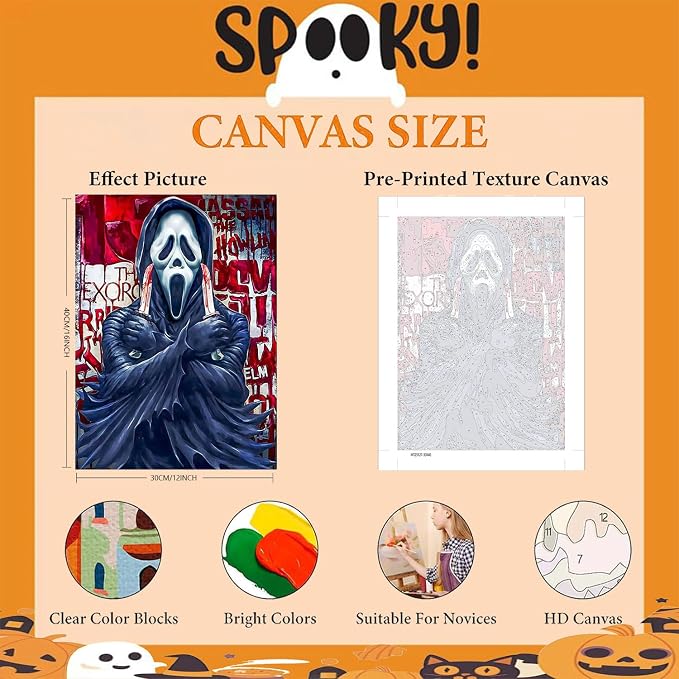 6 Pack Halloween Paint by Numbers Kit for Adults without Frame 12x16 inch | Adult Paint by Number Kits Horror, Halloween Painting by Numbers, DIY Acrylic Oil Painting, Perfect for Gift Home Wall Decor