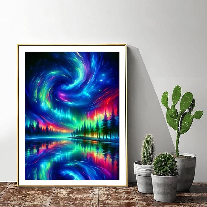mrpwnle Diamond Art Kits for Adults Northern Lights Diamond Painting Kits | Aurora landscape Diamond Art Painting Kits for Adults Beginner, DIY Round Full Drill Crafts Kits Home Decor Gift 12x16inch