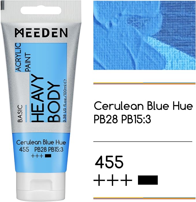 MEEDEN Acrylic Paint Cerulean Blue Hue: 100ml/3.38oz x2 with Titanium White | Heavy Body Artist Acrylic Paint Set for Canvas, Wood & Craft, Non-toxic Creamy Art Paint with Titanium White for Mixing
