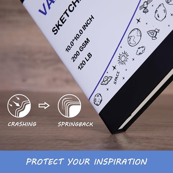 Vanrtto Hardcover Square Sketch Book, Mixed Media Sketchbook 10x10 Inch | Hardcover Square Sketchbook 120lb/200GSM Sketchbook Drawing Paper for Watercolor Mixed Media, 60 Sheets/120 Pages Sketch Pad