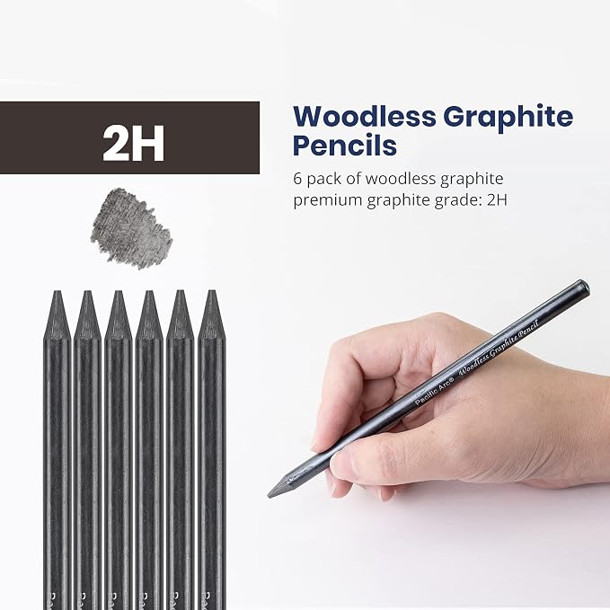 Pacific Arc Woodless Graphite Pencil 6 Pack Set, 2H, for Sketching, Drawing, Coloring and Art