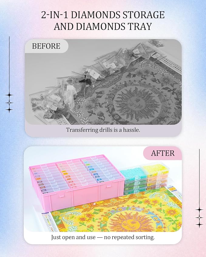 Diamond Art Trays with Lids, 60PCS Diamond Painting Storage, Pink | 60PCS Diamond Painting Trays with Lids, Diamond Painting Accessories for Diamond Art Beads, Pink Plastic Box (2 Packs)