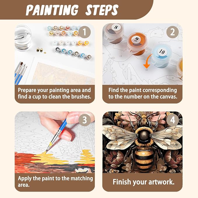 XTCIXAL Paint by Numbers Kit for Adults, Bee, 16X20 Inch | DIY Paint by Number for Adults Beginner, High-Definition Color Canvas, Stress Relief, Home Wall Decor, Gifts, Unframed