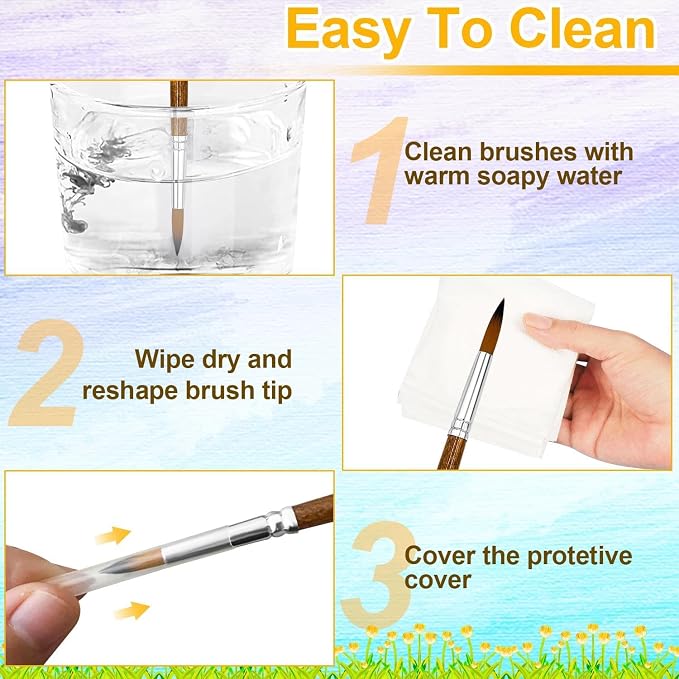 Paint Brushes Set, 12 Pcs Watercolor Brushes with Wooden Handle and Soft Nylon Hair Pointed Round Tips Artist Brushes for Acrylic Oil Watercolor Gouache (Brwon)