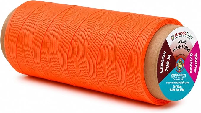 Mandala Crafts 200M 0.45mm Orange Round Waxed Thread for Leather Sewing