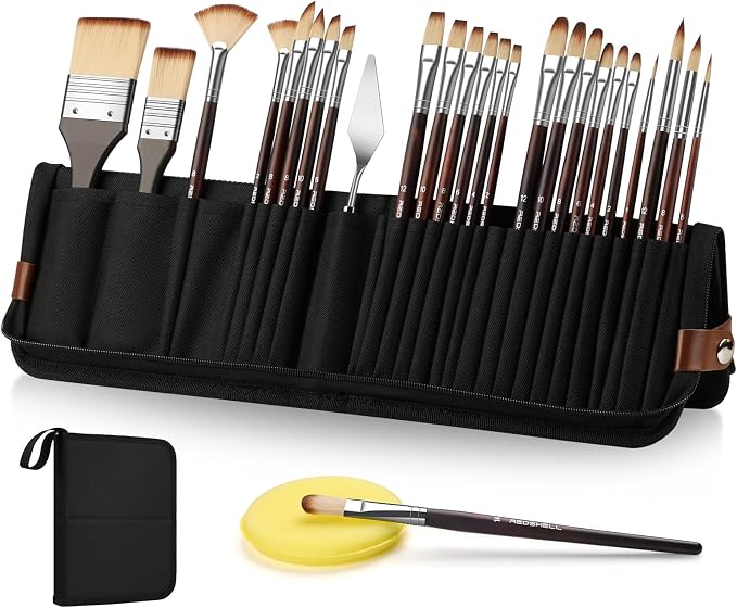 REDSHELL 26pcs Paint Brush Set, Acrylic Oil Painting Brushes for Artists | Professional Watercolor Brush Kit with Palette Knife, Flat, Fan, Filbert, Round, Rigger, Paintbrush, Face Painting, Gouache