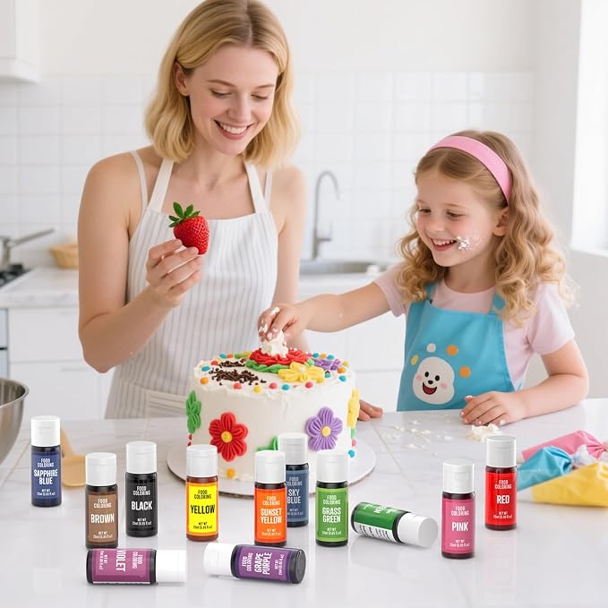 Food Coloring Set - 25ml X12 Color Food Grade Vibrant Food Dye Tasteless Liquid Color for Cake Decorating, Baking, Easter Egg, Icing, Fondant, Cooking, Slime Making - 0.85 fl.oz/Bottles