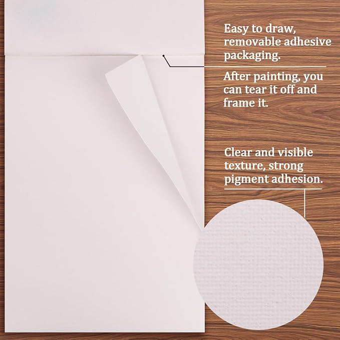Canvas Pad for Painting, 10 Sheets of 11.69"x8.66" Pure Cotton Canvas, A4 Size, White, Pre-Primed for Instant Use