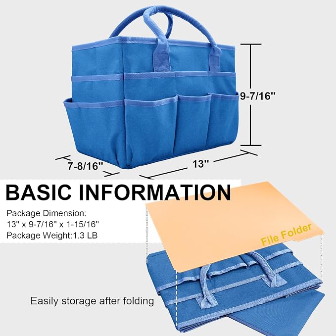 Cupohus Craft Organizer Bag, Blue Art Supply Tote with Multiple Pockets