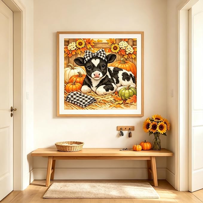 Highland Cow Pumpkin Diamond Painting Kits for Adults, Autumn Diamond Art