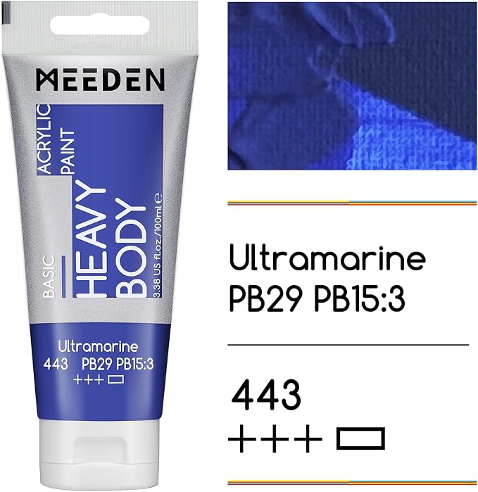 MEEDEN Acrylic Paint Ultramarine Blue: 100ml/3.38oz x 2 with Titanium White | Heavy Body Artist Acrylic Paint Set for Canvas, Wood & Craft, Non-toxic Creamy Art Paint with Titanium White for Mixing