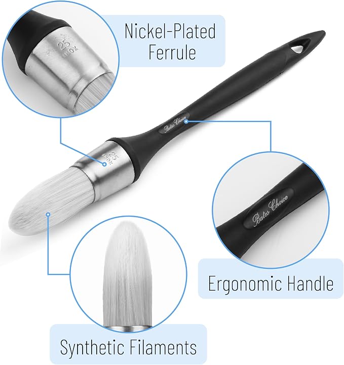 Bates- Trim Paint Brush, 3 pcs, 5/8”, 3/4” and 1”, Ergonomic Handle, Grey Theme, Trim Brushes for Painting